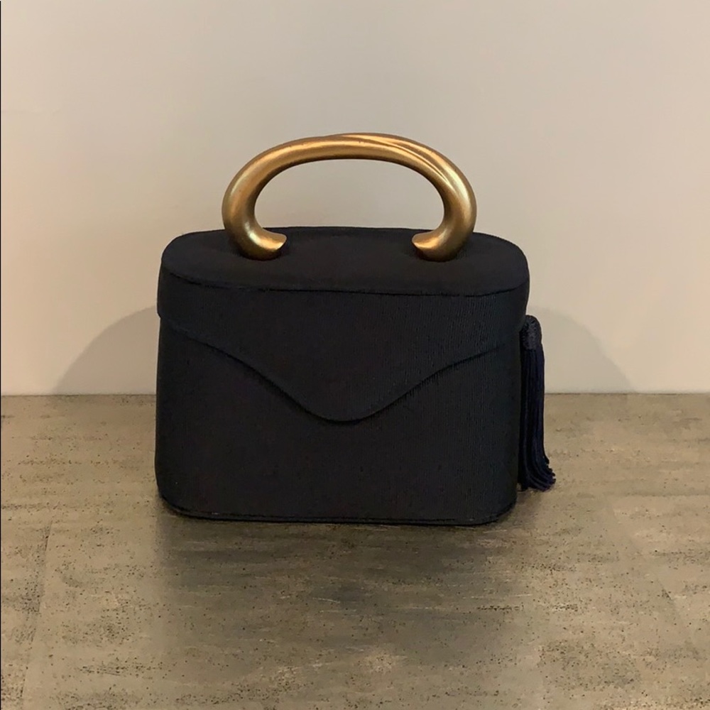 Vintage Navy Blue Evening Bag with Gold Handle